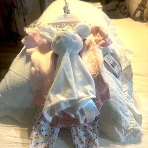 Baby Essentials Floral Bunny Baby Girls 4-pc Crew Neck Short Sleeve Bodysuit Set